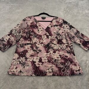 Style&Co Faux Wrap Tunic Top Womens 3X Pink Purple Metallic Floral Dark Romantic